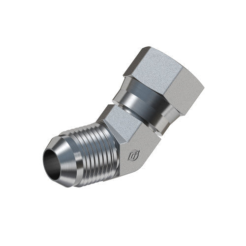 Stainless Steel, SAE J514 37° Flare 45° Swivel Elbow, 2" Male JIC x 2" Female JIC Swivel