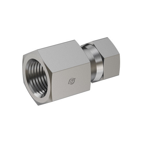 Steel, SAE J514 37° Flare Swivel Female Connector, 1-1/2" Female NPTF x 1-1/2" Female JIC Swivel
