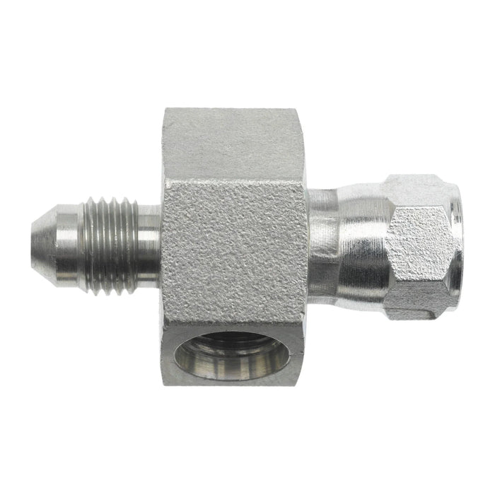 Steel, SAE J514 37° Flare Swivel Adapter ORB Diagnostic Port, 3/8" Male JIC x 3/8" Female JIC Swivel x 1/4" FORB Diagnostic Port
