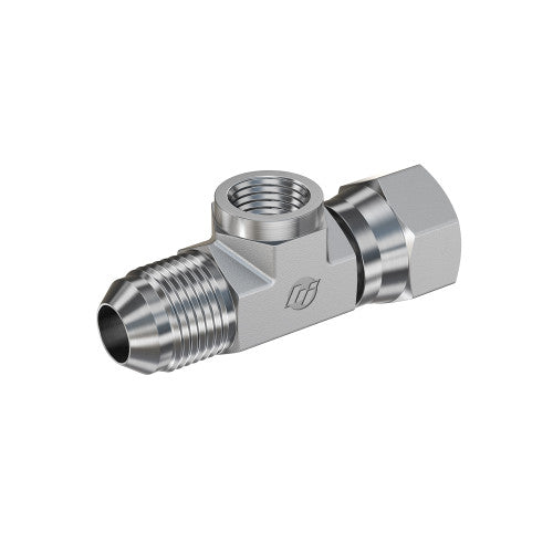 Steel, SAE J514 37° Flare Swivel Adapter NPT Diagnostic Port, 5/8" Male JIC x 5/8" Female JIC Swivel x 1/4" FNPT Diagnostic Port
