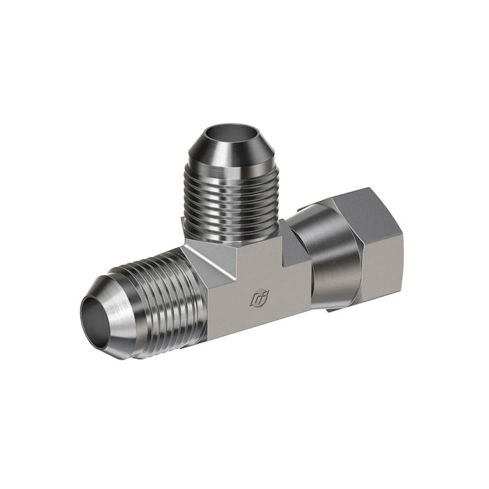Steel, SAE J514 37° Flare Swivel Run Tee, 3/8" Male JIC x 1/2" Female JIC Swivel x 1/2" Male JIC