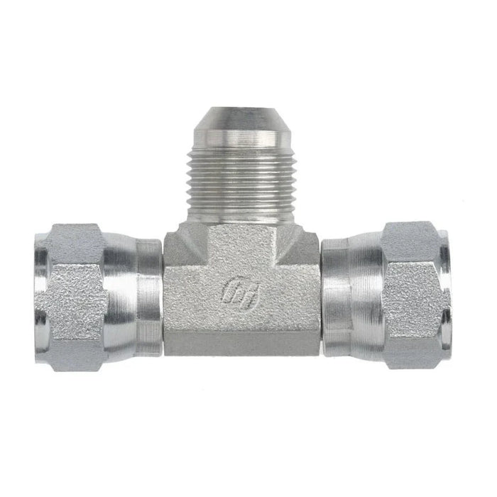 Steel, SAE J514 37° Flare Swivel Male Flared Branch Tee, 1-1/2" Female JIC Swivel x 1-1/2" Female JIC Swivel x 1-1/2" Male JIC