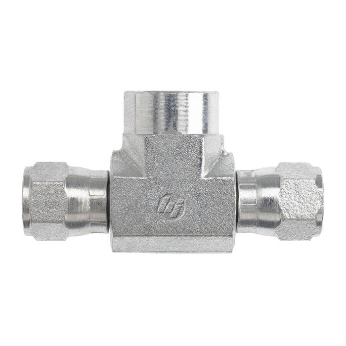 Steel, SAE J514 37° Flare Swivel Female Branch Tee, 1/4" Female JIC Swivel x 1/4" Female JIC Swivel x 1/4" Female NPTF