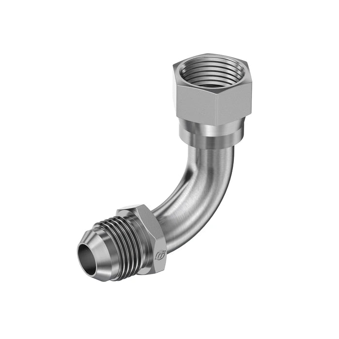 Steel, SAE J514 37° Flare 90° Swept Swivel Elbow, 2" Male JIC x 2" Female JIC Swivel
