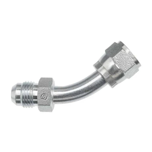 Steel, SAE J514 37° Flare 45° Swept Swivel Elbow, 1" Male JIC x 1" Female JIC Swivel