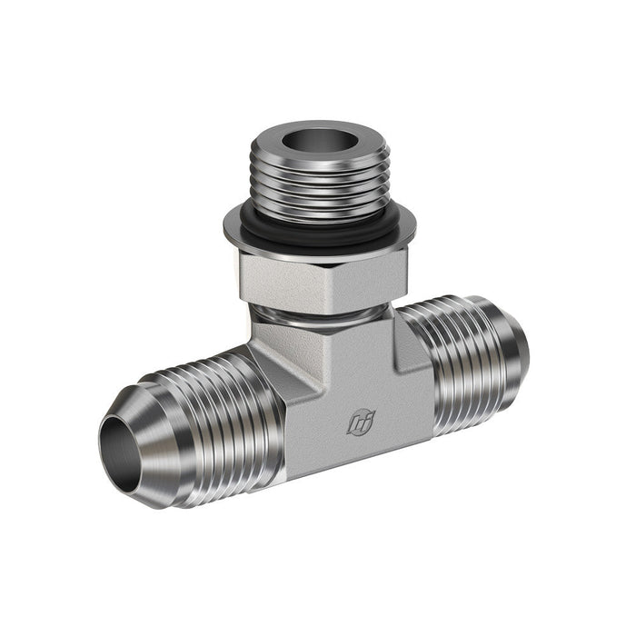 Steel, SAE J514 37° Flare Adjustable Port Branch Tee, 1/4" Male JIC x 1/4" Male JIC x 7/16-20 Male Adjustable ORB