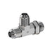 Steel, SAE J514 37° Flare Adjustable Port Run Tee, 3/8" Male JIC x 3/4-16 Male Adjustable ORB x 3/8" Male JIC