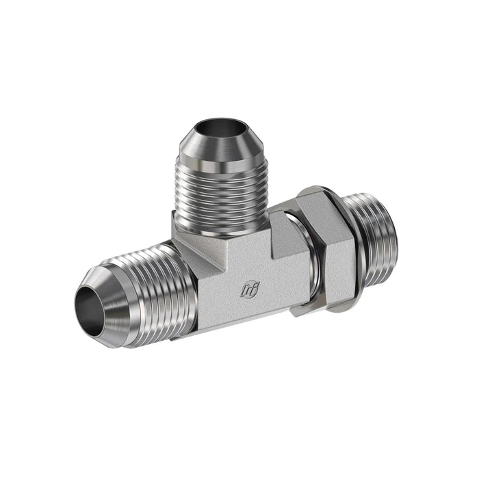 Steel, SAE J514 37° Flare Adjustable Port Run Tee, 1/4" Male JIC x 7/16-20 Male Adjustable ORB x 1/4" Male JIC