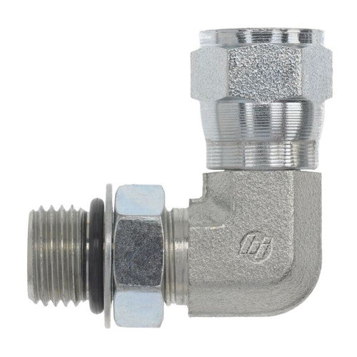 Steel, SAE J514 37° Flare Swivel 90° Adjustable Port Elbow, 1-5/16-12 Male Adjustable ORB x 1" Female JIC Swivel
