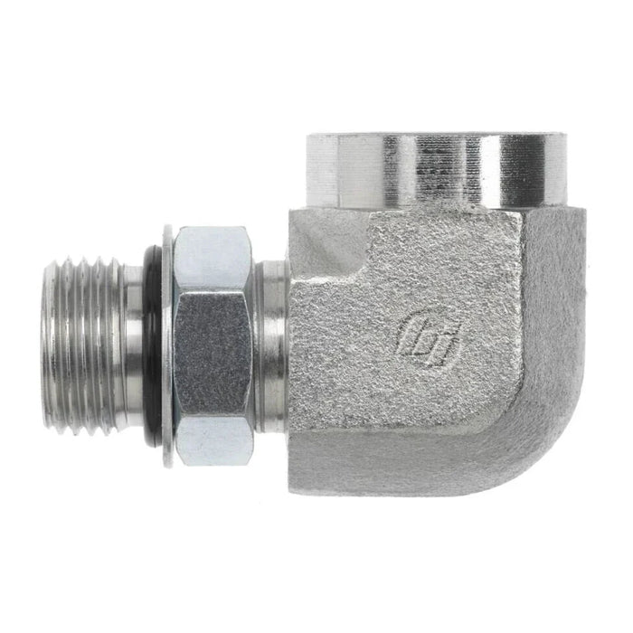 Stainless Steel, SAE J1926 Adjustable O-Ring Boss 90° Female Port Elbow, 9/16-18 Male Adjustable ORB x 9/16-18 Female ORB