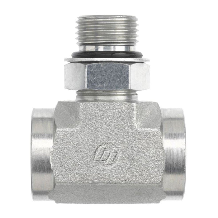 Steel, SAE J1926 O-Ring Boss Adjustable Port Branch Tee, 1-5/8-12 Female ORB x 1-5/8-12 Female ORB x 1-5/8-12 Male Adjustable ORB