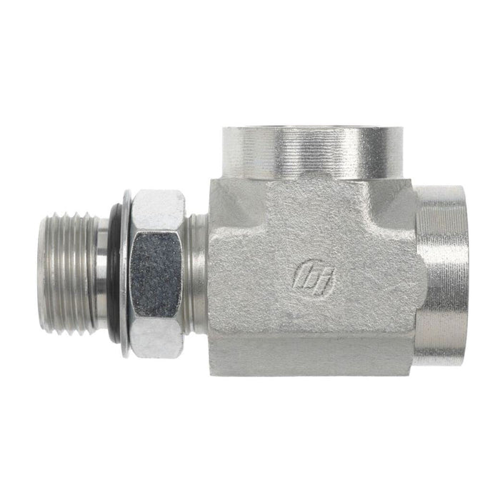 Stainless Steel, SAE J1926 Adjustable O-Ring Boss Female Port Run Tee, 1-1/16-12 Male Adjustable ORB x 1-1/16-12 Female O-Ring Boss x 1-1/16-12 Female O-Ring Boss