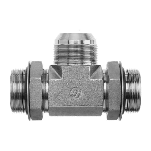 Steel, SAE J514 37° Flare Adjustable Port Tee, 1-5/8-12 Male Adjustable ORB x 1-5/8-12 Male Adjustable ORB x 1-1/4" Male JIC