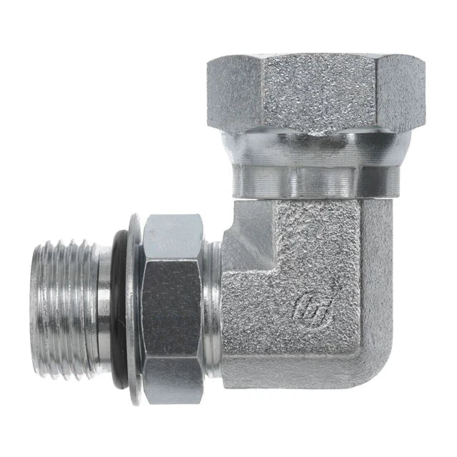 Steel, SAE J514 NPSM Swivel 90° Adjustable Port Elbow, 7/8-14 Male Adjustable ORB x 3/4" Female NPSM Swivel
