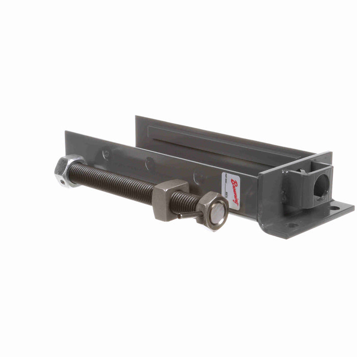 Welded steel take up frame painted grey with adjustment bolt separated