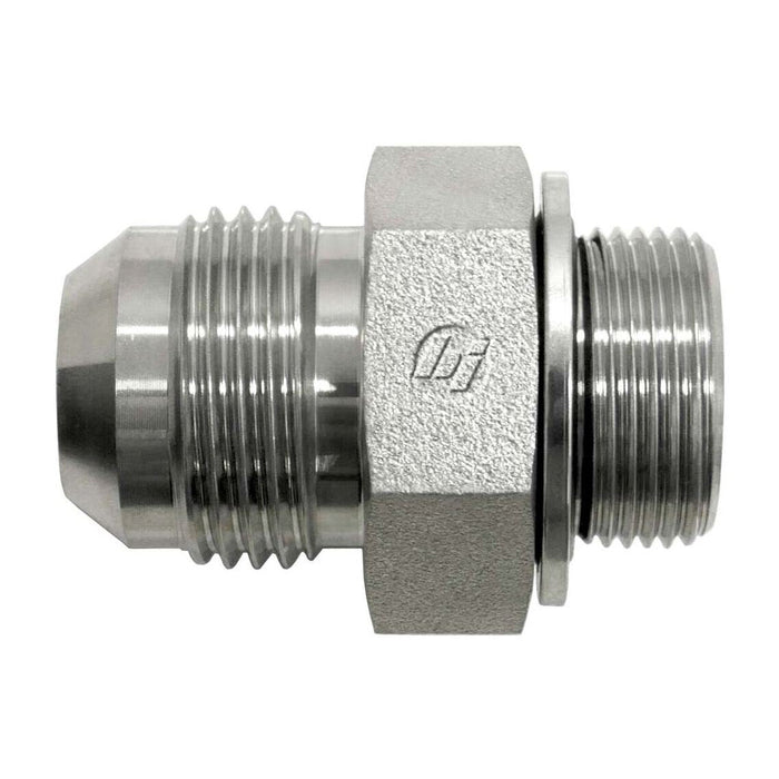 Stainless Steel, SAE J514 37° Flare Metric Type (D) Bonded Seal Port/Line Connector, 1/4" Male JIC x M10X1.0 Male Metric 60° Line/Port