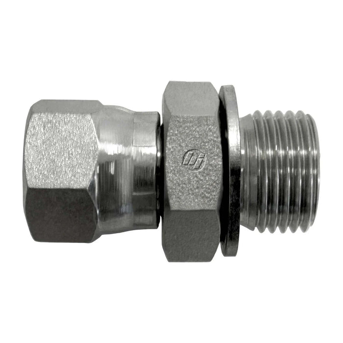 Steel, SAE J514 37° Flare Swivel BSPP Type (D) Bonded Seal Port/Line Connector, 1" Female JIC Swivel x 1-1/4-11 Male BSPP 60° Line/Port