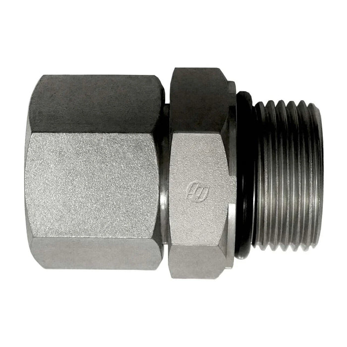 Steel, SAE J514 37° Flare Swivel Male BSPP (Type G) Port Connector, 1" Female JIC Swivel x 3/4-14 Male BSPP ORR