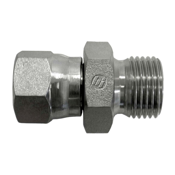 Stainless Steel, SAE J514 37° Flare Swivel Male BSPP Port/Line Connector, 1/2" Female JIC Swivel x 1/4-19 Male BSPP 60° Line/Port