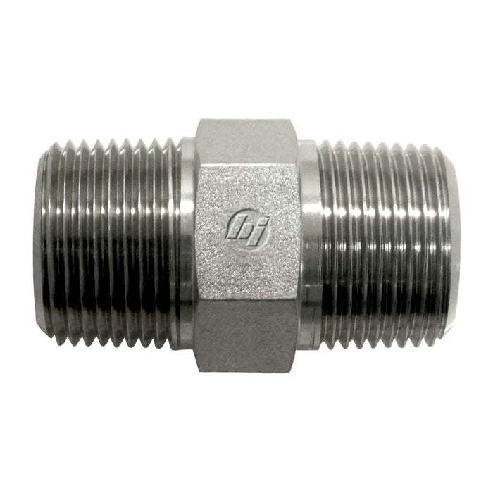 Stainless Steel, SAE J476 Pipe Male BSPT Nipple, 1/4" Male NPTF 30° x 3/8" Male BSPT