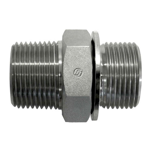 Steel, SAE J476 Pipe BSPP Type (D) Bonded Seal Port/Line Adapter, 2-1/2" Male NPTF 30° x 2-1/2-11 Male BSPP 60° Line/Port