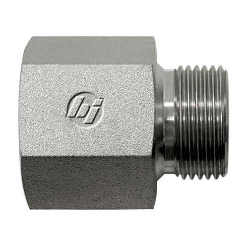 Stainless Steel, SAE J476 Rigid Pipe Male BSPP Port/Line Connector, 1-1/4" Female NPTF x 1-1/2-11 Male BSPP 60° Line/Port