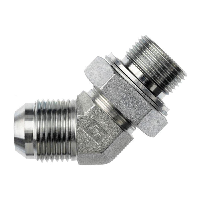 Steel, SAE J514 37° Flare Male Metric Adjustable (Type H) Port 45° Elbow, 1/4" Male JIC x M14X1.5 Male Metric Adjustable ORR