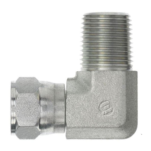 Steel, SAE J514 37° Flare Swivel Male BSPT 90° Elbow, 3/4" Female JIC Swivel x 3/4" Male BSPT 30°