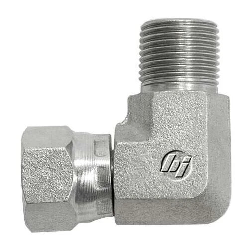 Steel, SAE J514 37° Flare Swivel Male BSPP Line 90° Elbow, 1/2" Female JIC Swivel x 5/8-14 Male BSPP 60°