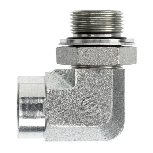 Steel, SAE J476 Pipe Male BSPP Adjustable (Type H) Port 90° Elbow, 1" Female NPTF x 1-11 Male BSPP Adjustable ORR