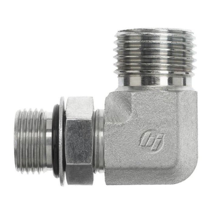 Steel, SAE J1926 Adjustable O-Ring Boss Male BSPP Line 90° Elbow, 3/4-16 Male Adjustable ORB x 3/4-14 Male BSPP 60°