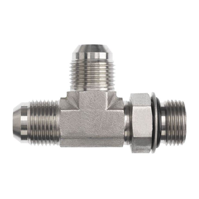Steel, SAE J514 37° Flare Male Metric Adjustable (ISO 6149) Port Run Tee, 1" Male JIC x M33X2.0 Male Metric Adjustable ORB x 1" Male JIC