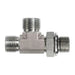 Steel, ISO 8434-6 60° Cone Male BSPP Adjustable (Type H) Port Run Tee, 3/8-19 Male BSPP 60° x 1/4-19 Male BSPP Adjustable ORR x 3/8-19 Male BSPP 60°