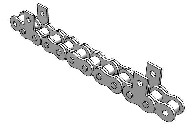 Roller Chain, ANSI Attachment, 80 Pitch, Attachment Chain, 600 Stainless , 1" Pitch, 1 Strand, SK-1, E8LP