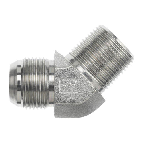 Steel, JIS B0202 Flare Male BSPT 45° Elbow, 1/4" Male JIS x 1/4" Male BSPT 30°