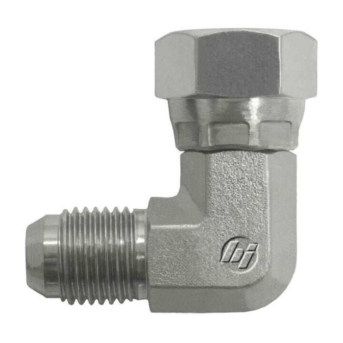 Steel, JIS B0202 Flare 90° Swivel Elbow, 3/8" Male JIS x 3/8" Female JIS Swivel
