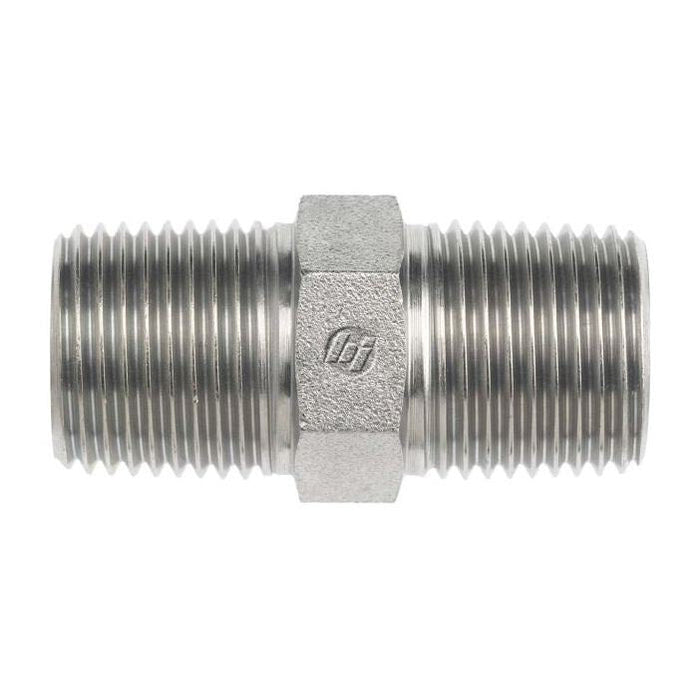 Stainless Steel, ISO 7-1 (Type R) BSPT Hex Nipple, 1/4" Male BSPT 30° x 1/8" Male BSPT 30°