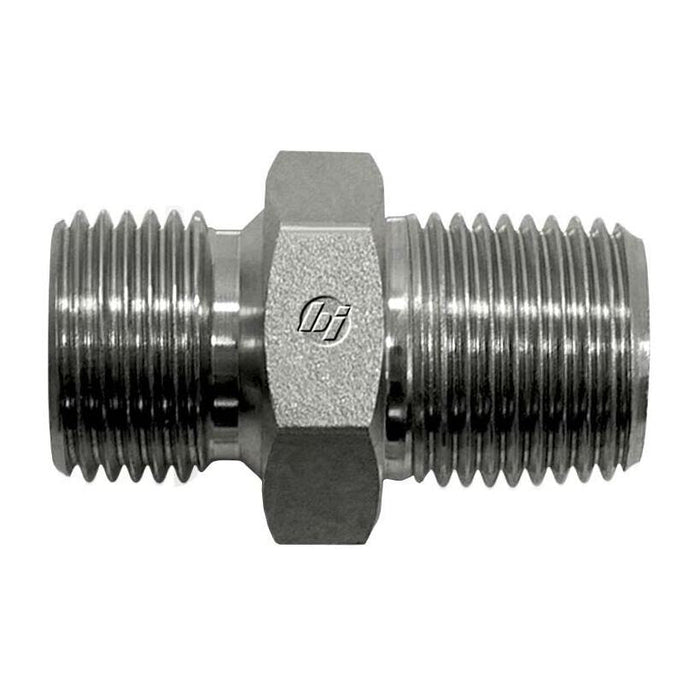 Stainless Steel, ISO 1179 BSPP Port/Line Male BSPT Connector, 2-11 Male BSPP 60° Line/Port x 2" Male BSPT 30°