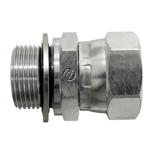 Steel, ISO 1179 BSPP Bonded Seal (Type D) Port/Line Swivel Connector, 1-11 Male BSPP 60° Line/Port x 1-11 Female BSPP Swivel