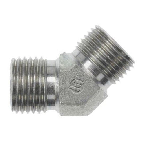 Steel, ISO 8434-6 60° Cone Union 45° Elbow, 3/4-14 Male BSPP 60° x 3/4-14 Male BSPP 60°