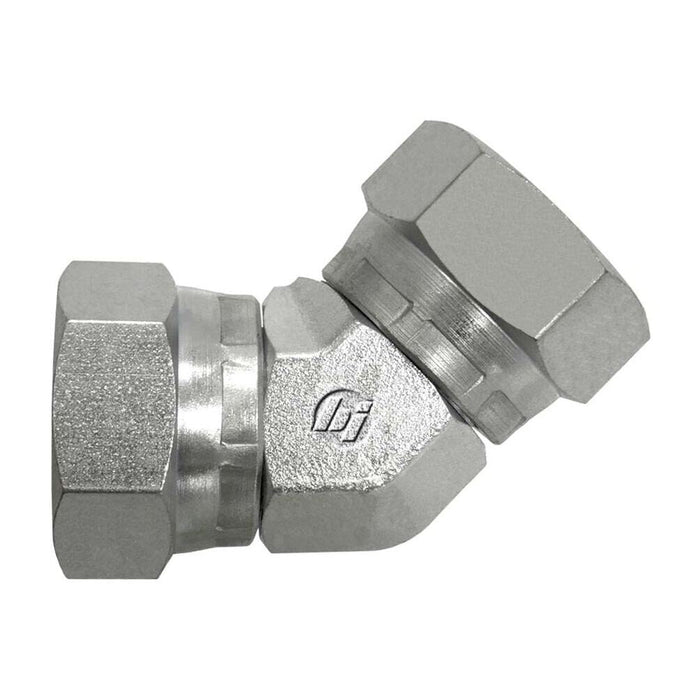 Steel, ISO 8434-6 60° Cone Female BSPP Swivel Union 45° Forged Elbow, 1-1/4-11 Female BSPP Swivel x 1-1/4-11 Female BSPP Swivel