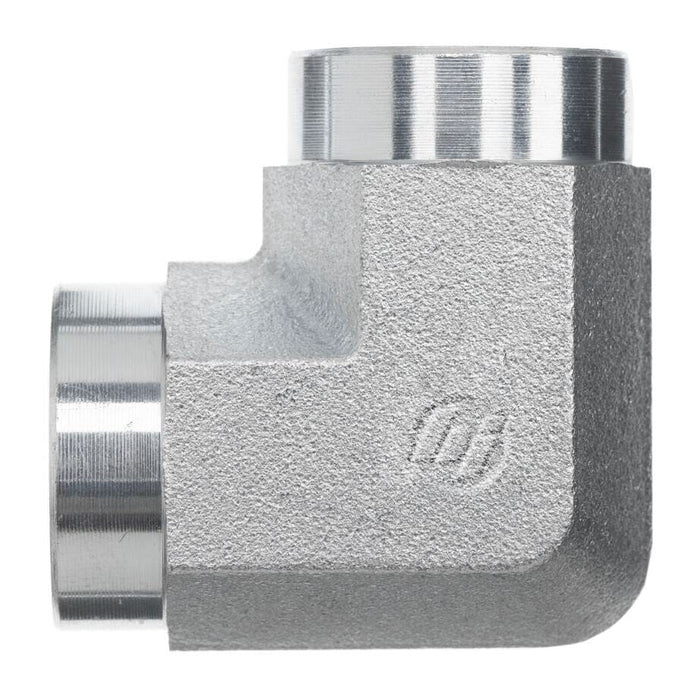 Steel, ISO 1179 BSPP Rigid Port Coupling 90° Elbow, 3/8-19 Female BSPP x 3/8-19 Female BSPP
