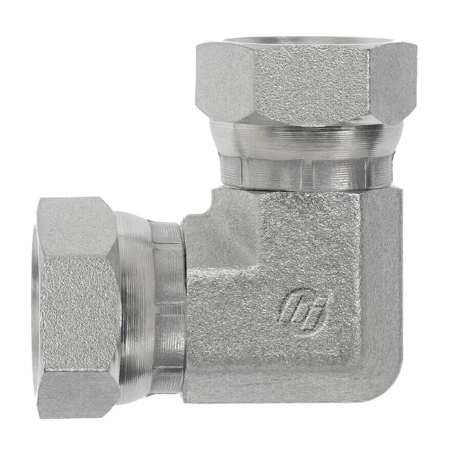 Steel, ISO 8434-6 60° Cone Female BSPP Swivel Union 90° Forged Elbow, 3/8-19 Female BSPP Swivel x 3/8-19 Female BSPP Swivel