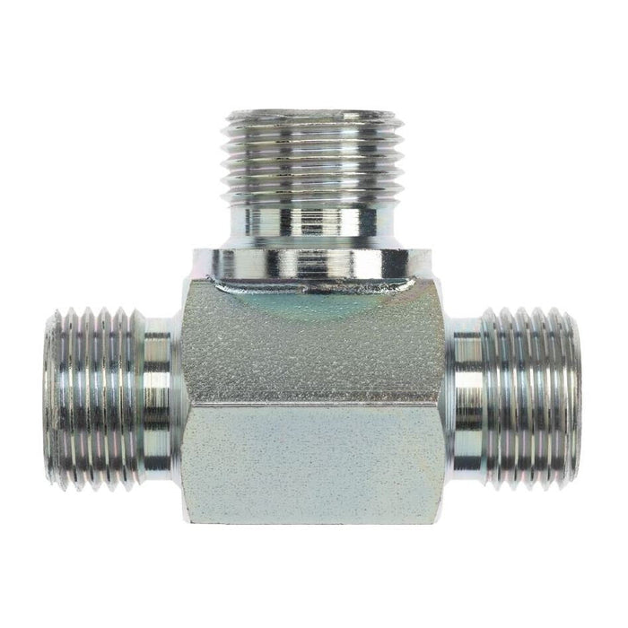 Stainless Steel, ISO 8434-6 60° Cone Male BSPP Union Tee, 3/8-19 Male BSPP 60° x 3/8-19 Male BSPP 60° x 3/8-19 Male BSPP 60°