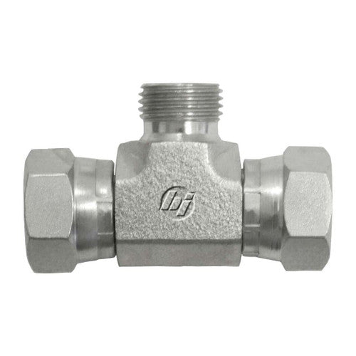 Steel, ISO 8434-6 60° Cone Female BSPP Swivel Adapter Branch Tee, 3/4-14 Female BSPP Swivel x 3/4-14 Female BSPP Swivel x 3/4-14 Male BSPP 60°