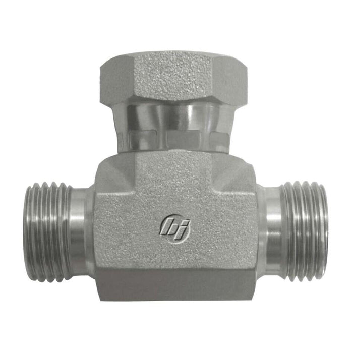 Stainless Steel, ISO 8434-6 60° Cone Female BSPP Swivel Branch Tee, 1-1/2-11 Male BSPP 60° x 1-1/2-11 Male BSPP 60° x 1-1/2-11 Female BSPP Swivel