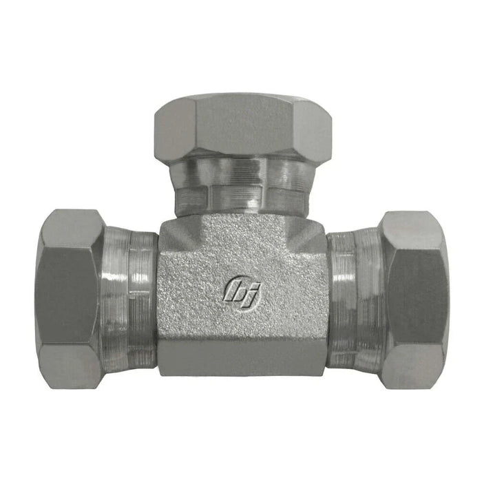 Steel, ISO 8434-6 60° Cone Female BSPP Swivel Union Tee, 1-1/4-11 Female BSPP Swivel