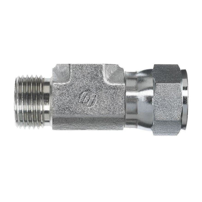 Steel, ISO 1179 Port/Line BSP Diagnostic Port Swivel Tee, 3/8-19 Male BSPP 60° x 3/8-19 Female BSPP Swivel x 1/8-28 Female BSPP