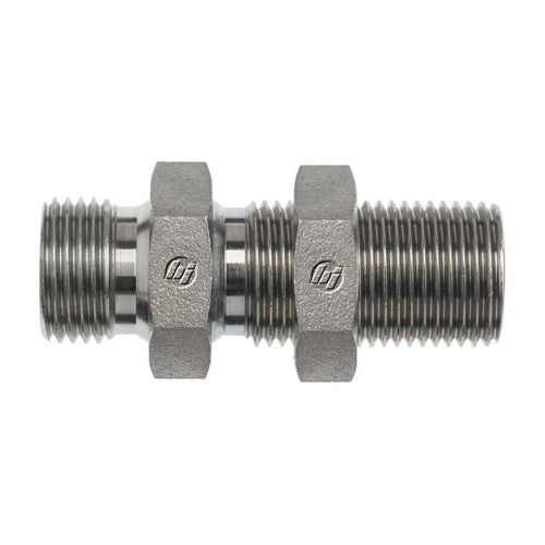 Steel, ISO 8434-6 60° Cone BSPP Long Bulkhead With Lock Nut, 1-11 Male BSPP 60° x 1-11 Male BSPP 60°
