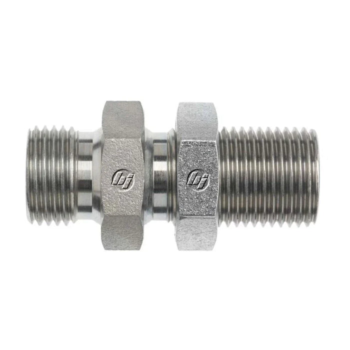 Steel, ISO 8434-6 60° Cone BSPP Bulkhead With Lock Nut, 3/4-14 Male BSPP 60° x 1/2-14 Male BSPP 60°